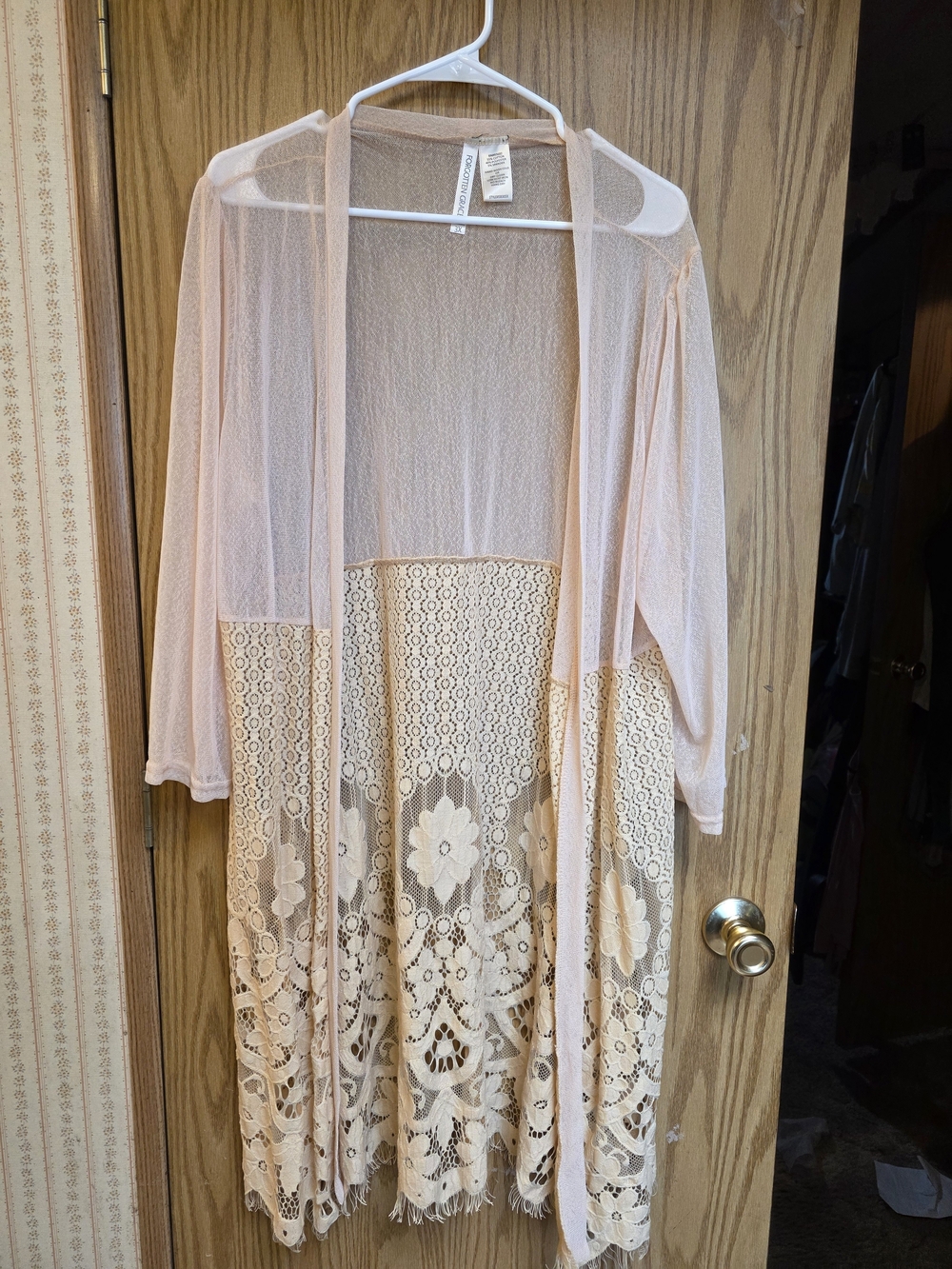 Light Pink Lace Trim Open-Front Women's Cardigan